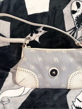 Dooney & Bourke Gray Canvas Shoulder Bag with White Trim